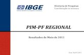 No Slide Title · Diretoria de Pesquisas Coordenação de Indústria PIM-PF REGIONAL Resultados de Maio de 2011 Data: 06/07/2011
