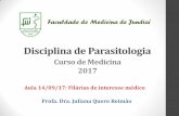 Disciplina de Parasitologia · Aula 14/09/17: Filárias de interesse médico . Filariose linfática . Filariose linfática ... •Inflamação e dilatação dos vasos linfáticos
