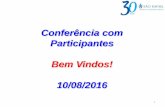 Conferência com Participantes Bem Vindos! 10/08/2016 · Resultados Julho 2016 5 Investimentos R$ Milhões Fundo R$ Milhões % Carteira Santander 295,0 29,33% Itau 282,1 28,05% BNP