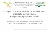 O papel do MAPA perante os fertilizantes - alteração da ... · MINERAL MISTO OU COMPLEXO - Só NPK, NP, ... Potássicos e Sílicos. Fertilizantes Simples Potássicos . II ... requerimento