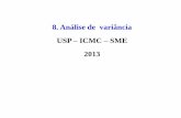 8. Análise de variância USP ICMC SME 2013wiki.icmc.usp.br/images/3/37/ANOVA2013.pdf · 4 Problemas ... • A quantidade de testes “explode”, quando a quantidade de amostras