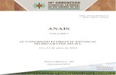 ANAIS - congressoflorestalrs.com.br · Anais Volume I 12 a 14 de maio de 2015 Nova Prata ... Sr. João Alberto Melos de Andrade ... iii - Produção de mudas de Pinus taeda L. em