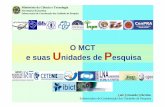 O MCT e suas Unidades de esquisa · Geofísica e Metrologia em Tempo e Freqüência, ... Hora Legal Brasileira. ... nanotecnologia, biotecnologia, ...