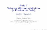 Aula 7 Valores Máximo e Mínimo (e Pontos de Sela) .5cm ...valle/Teaching/MA211/Aula7.pdf · Aula 7 Valores Máximo e Mínimo (e Pontos de Sela) MA211 - Cálculo II Marcos Eduardo