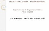 Capítulo 04 : Sistemas Numéricos · 2015-03-03 · 1.2 - Sistemas Numéricos ELE 1065 – Circuitos Digitais I 1.2.4 - Regra de conversão para a base 10 1. Expresse o número dado