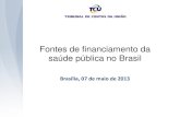 Fontes de financiamento da saúde pública no Brasil · O financiamento privado é originário das famílias e empresas. Há participação do Estado indireta, com incentivos fiscais,