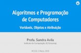 Algoritmos e Programação de Computadoressandra/pdf/class/2019-1/mc102/... · 2020-06-11 · estrutura e não podem ser usadas como nomes de variáveis. Python tem pouco mais de