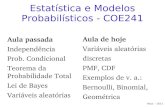 Estatística e Modelos Probabilísticos - COE241classes/est-prob-2011/slides/aula_5.pdf · Rosa – 2011 Bernoulli Somente dois eventos podem ocorrer cara ou coroa, sucesso ou falha,