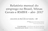 Relatório mensal do emprego no Brasil, Minas …...Relatório mensal do emprego no Brasil, Minas Gerais e RMBH –abr- 2017 Laboratório de Mercado de Trabalho ... saldo Brasil Abr