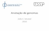 Busca de motivos em sequências - Instituto de Química · Anotação de genomas João C. Setubal 2016 . Sumário •Dado um genoma completo, sem buracos ou erros •Achar os genes