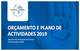 ORÇAMENTO E PLANO DE ACTIVIDADES 2019 · 2018-11-05 · Publicidade e Marketing (cartazes, folhetos) 150,00€ ... para tratamentos médico-dentários 1.2 Realização das sessões