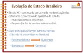 Evolução do Estado Brasileiro - Amazon S3 · ‒Patrimonialismo Burocracia ‒Burocracia Gerencial . Evolução do Estado Brasileiro - Origens • Independência - processo liderado