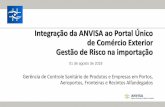 Integração da ANVISA ao Portal Único de Comércio Exterior ... · RDC 228/2018 –Gestão de Riscos Art. 08 Anvisa estabelecerá formalidades e procedimentos para importadores