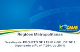 Regiões Metropolitanas · 5/23/2019  · âmbito das regiões metropolitanas, o PL avança em questões próprias aos Estados, a quem compete instituir essas regiões, vide o art.