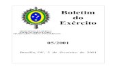 Boletim do Exército · BOLETIM DO EXÉRCITO Nº 05/2001 Brasília, DF, 02 de fevereiro de 2001 ÍNDICE 1ª PARTE LEIS E DECRETOS ATOS DO PODER EXECUTIVO Sem alteração 2ª PARTE