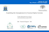 Exploiting the Entanglement in Classical Optics Systems...Exploiting the Entanglement in Classical Optics Systems Carlos Eduardo R. de Souza carloseduardosouza@id.uff.br $$$ Financial