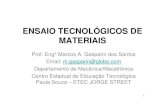 ENSAIO TECNOLÓGICOS DE MATERIAIS - Jorge Street · 2019. 2. 13. · ENSAIO TECNOLÓGICOS DE MATERIAIS ÍTENS BASE TECNOLÓGICAS 1 Introdução aos Ensaios Mecânicos de Materiais