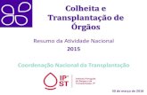 Resumo da Atividade Nacional - IPSTResumo da Atividade Nacional 2015 Coordenação Nacional da Transplantação 30 de março de 2016 Pontos a salientar Doação e Transplantação