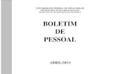 BOLETIM DE PESSOAL - UFMG BOLETIM DE PESSOAL ABRIL/2013 . BOLETIM DE PESSOAL MENSAL - N¢› 608/2013 Divulga£§££o
